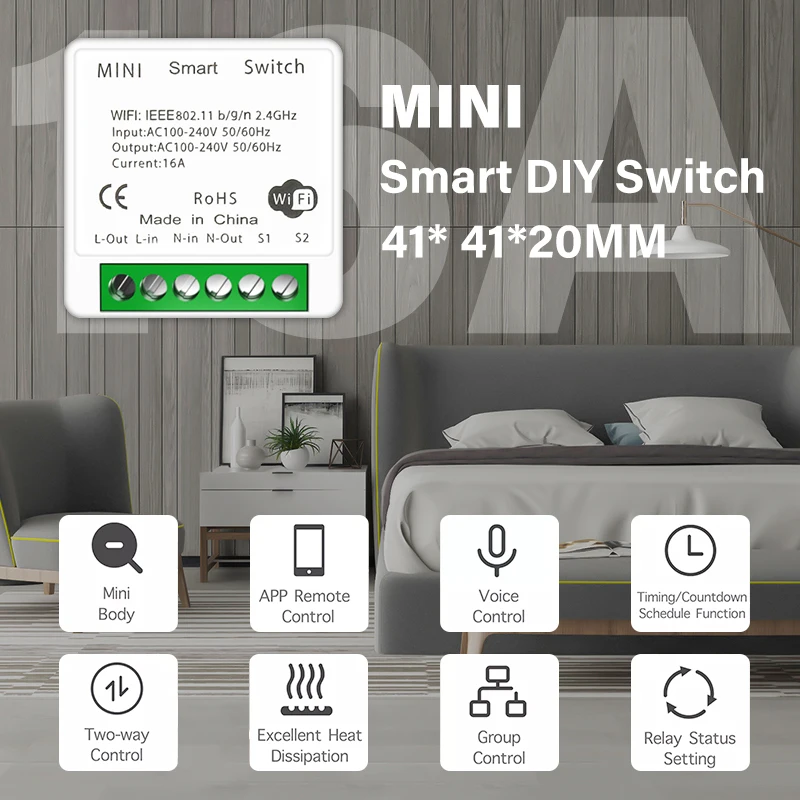 Smart Switch Module 16A Wifi Smart Switch module 2-way Control Timer DIY MINI Wireless Switches Smart Home