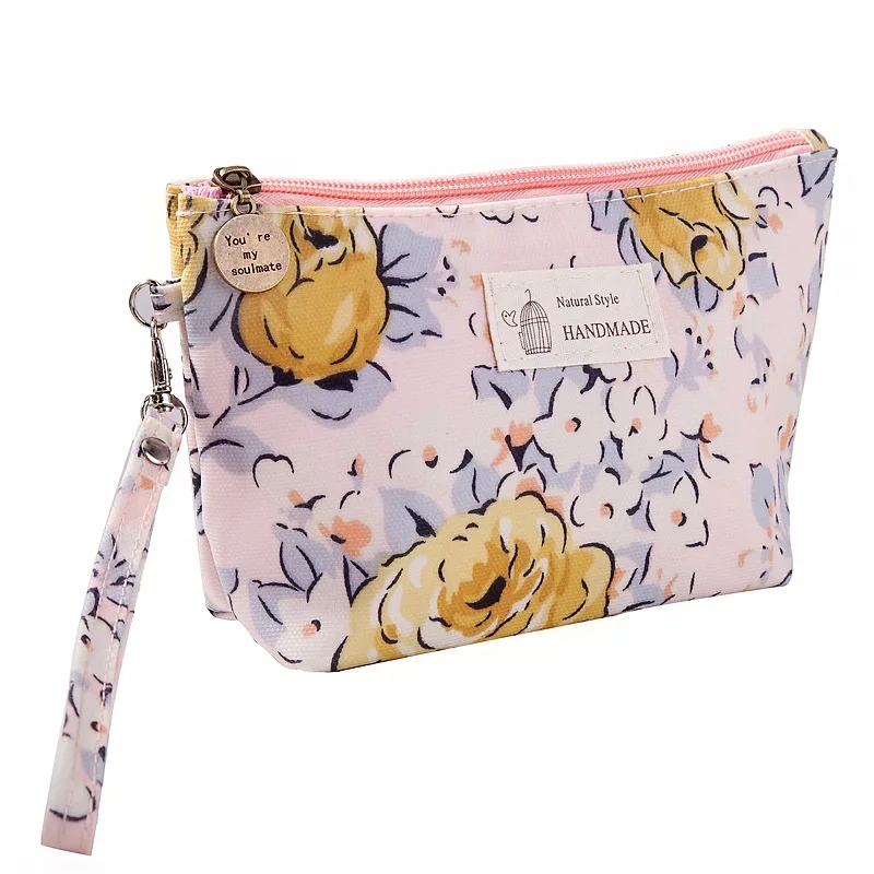 FUDEAM Polyester Rose Flower Bird Pattern Women Cosmetic Bag Toiletries Storage Organize Waterproof MakeUp Bag Portable Wash Bag