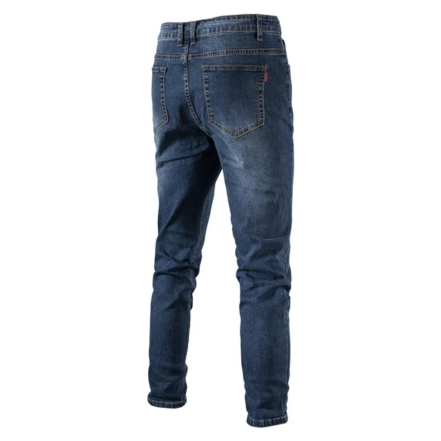 Men Cotton Stretchy Blue Jeans Casual Solid Color Mid Waist Mens Denim Pants Autumn High Quality Zipper Jean Pants Slim Fit 2
