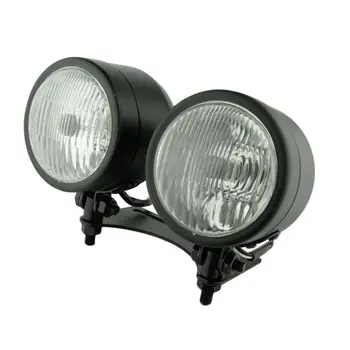 

4" Black Motorcycle Round Headlight Lamp Dual Twin 4" Lens Bracket Base Bottom For Harley Chopper Bobber