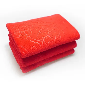 

Economical Bright Red Wedding Towel Double Happiness Word Peony Ultrasonic Embossing 103072