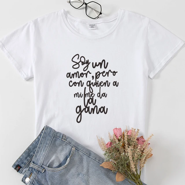 Espanhol Frase Camisa Mujer Manga Curta Camisetas Femininas