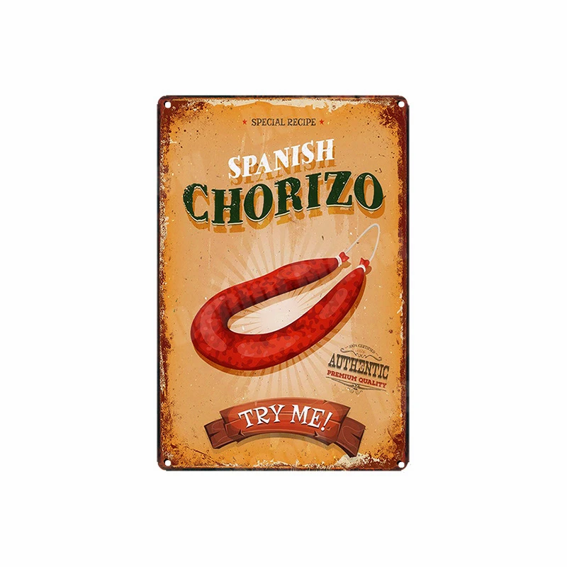 H Веганское меню винтажные металлические жестяные вывески Burritos испанский Chorizo плакат Паб Бар Ресторан украшения американские печенье Настенный декор - Цвет: H