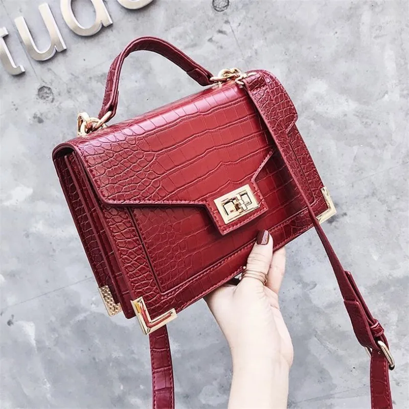 

Fashion Female Square Bag 2019 New Quality PU Leather lady Bag Alligator Tote Bag Lock Shoulder Messenger Bags SAC A Main