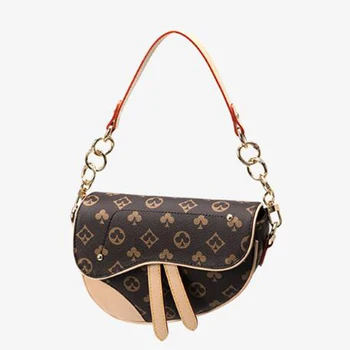 

L-2001 Luxury Designer Women Handbag Saddle Shape Small Shoulder Baguette Bag Crossbody Jacquard Strap Genuine Leather AAA Grade