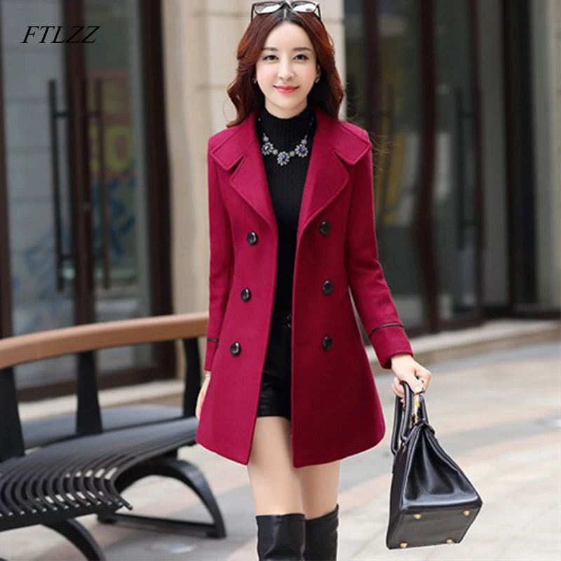 Long Coat Outerwear Slim-Fit Wool-Blend Female Autumn Winter Women Cashmere Warm Plus-Size