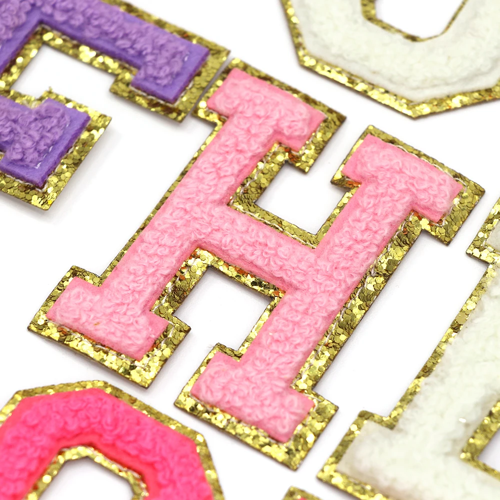 6.5cm A-Z Color English Letters Patches For Clothing Bag Glitter Letter  Patches Stick on Alphabet Letters Embroidery Applique AB