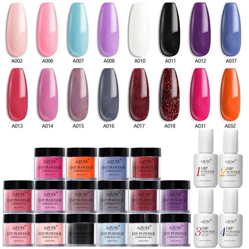 Azure Beauty 20Pcs/Lot Gradient Color Dip Powder Set Nail Decorations Soak Off Base Activator Long Lasting Thermo Kit | Красота и