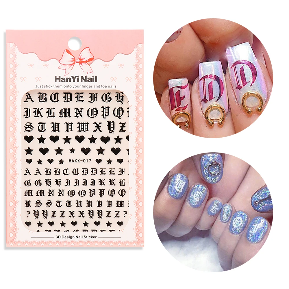 1 шт Розовое золото буквы 3D наклейки для ногтей черные слова персонаж наклейки для ногтей наклейки DIY украшения для ногтей