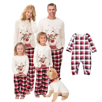 価格 格子縞のクリスマス家族マッチングパジャマセット鹿父母娘息子パジャマママと私 & 犬pjの服トップス + パンツ