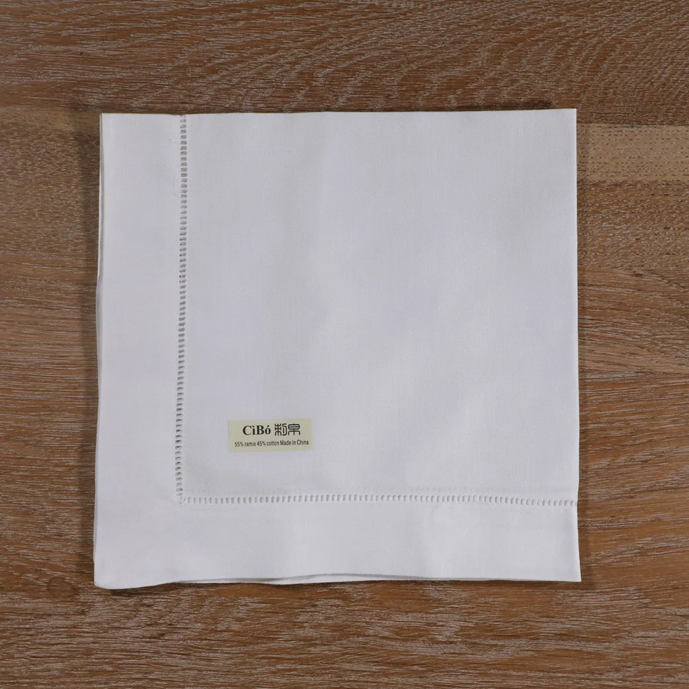 

N001-18: 12 pieces Ramie Cotton Blend White Hemstitch Dinner Napkins 18" x 18" Ladder Hemstitch Cloth Dinner Napkin