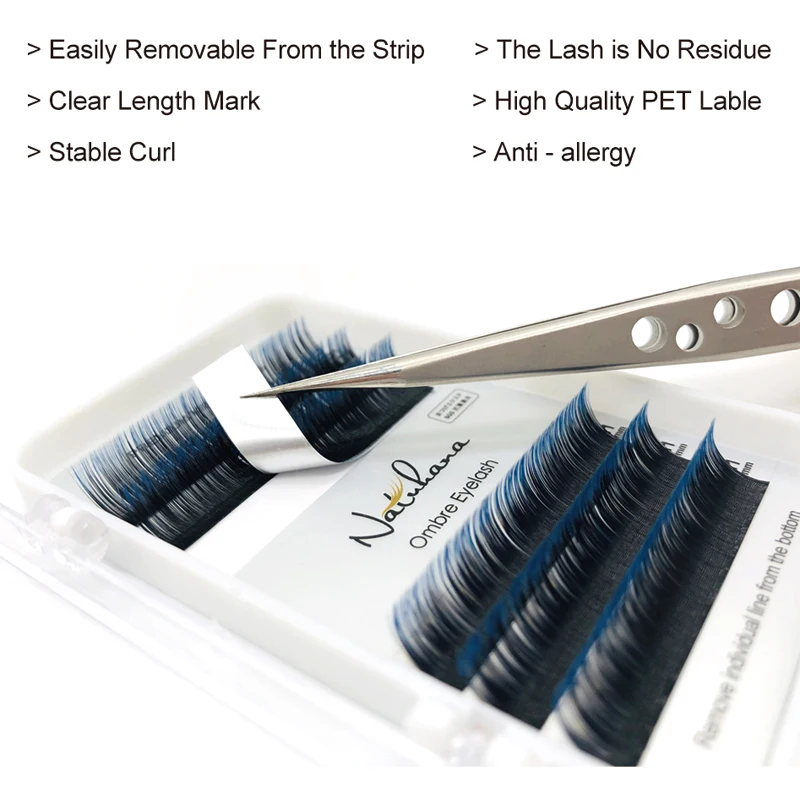 NATUHANA 6Rows Ombre Blue Purple Color Eyelash Extension Individual Faux Mink Eyelashes False Natural Lashes Professional Salon