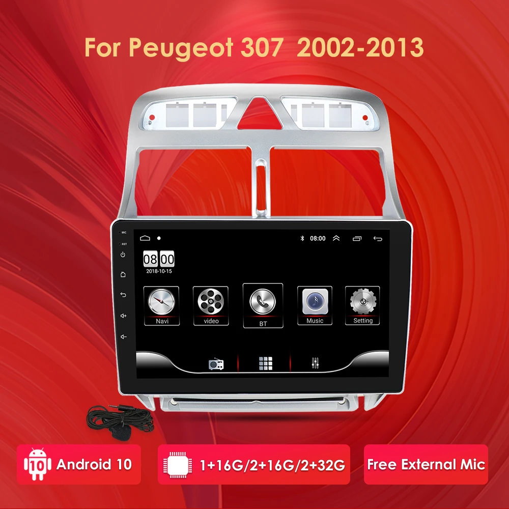 Android 10 2G RAM 32G ROM Car Multimedia Player NON DVD GPS Navigation for Peugeot 307 307CC 307SW Radio 2002-2013 SWC CANBUS