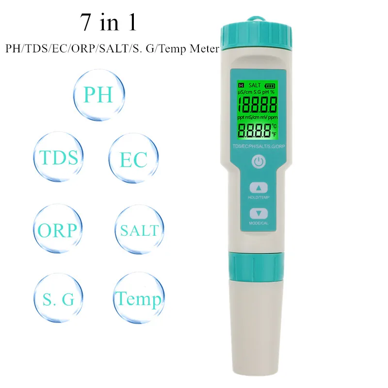 7 в 1TDS/EC/PH/SALT/S. Измеритель Качества Воды IP67 рН метр для аквариумов питьевой воды