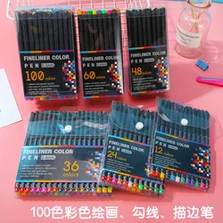 Color hook line pen water-based painting stroke pen hand account pen ultra-fine needle pen set 100 color art supplies