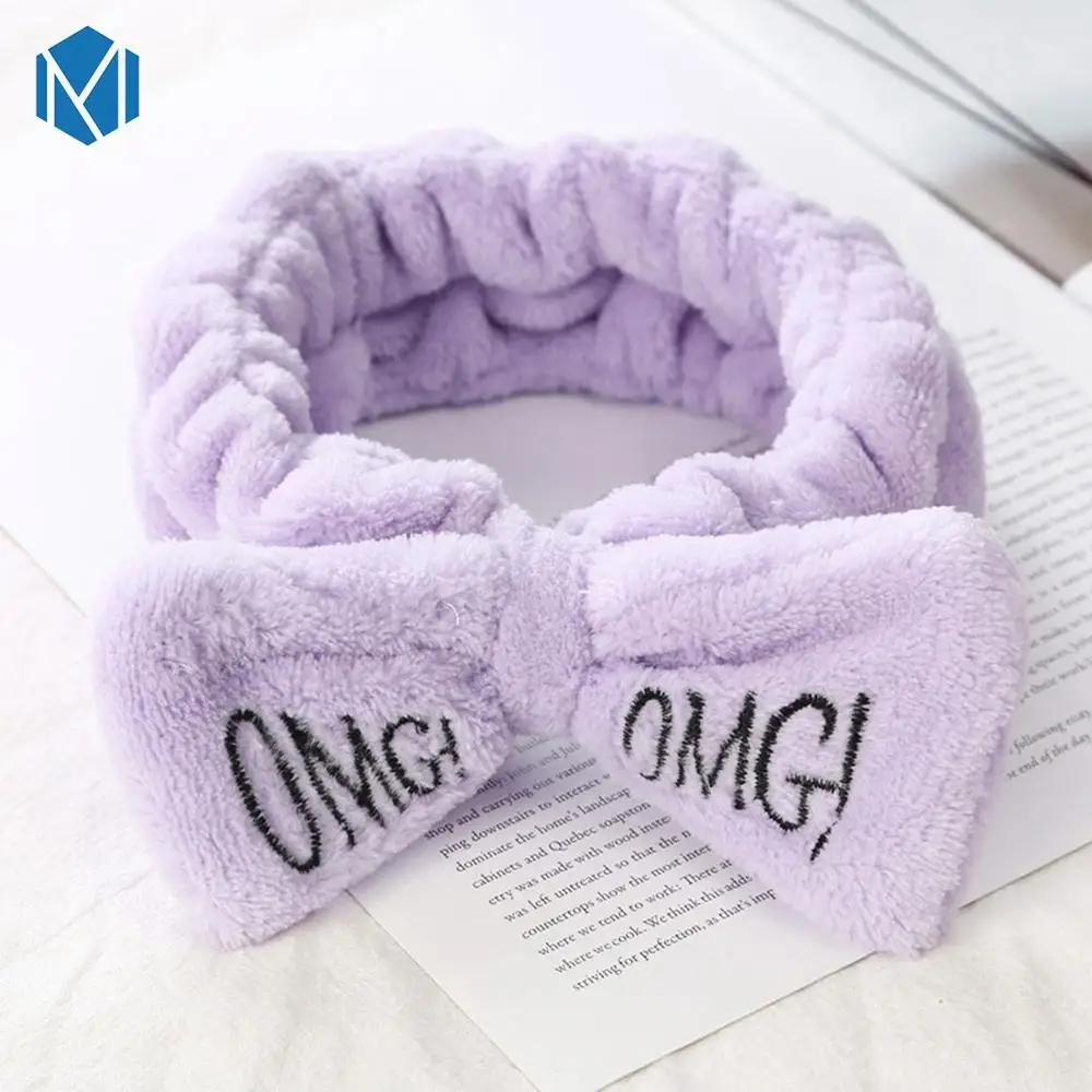 FDA019-Purple Мягкий бант для мытья женские хлопковые бархатные ободки с бантами-узлом эластичные резинки для волос для женщин мытье лица маска аксессуары для волос в виде тюрбана - Цвет: FDA019-Purple