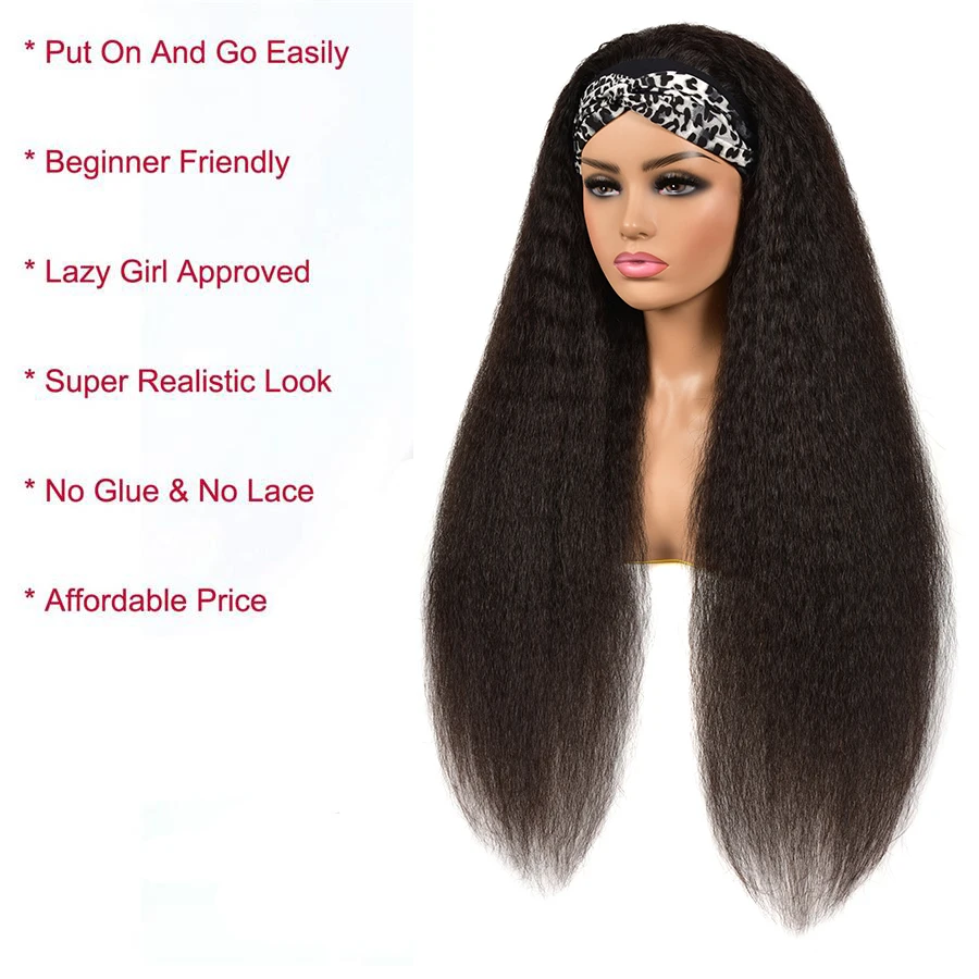 Headband Wig Human Hair Brazilian Kinky Straight Human Hair Wigs For Women Glueless Full Machine Made Wig With Headband Deep Wav