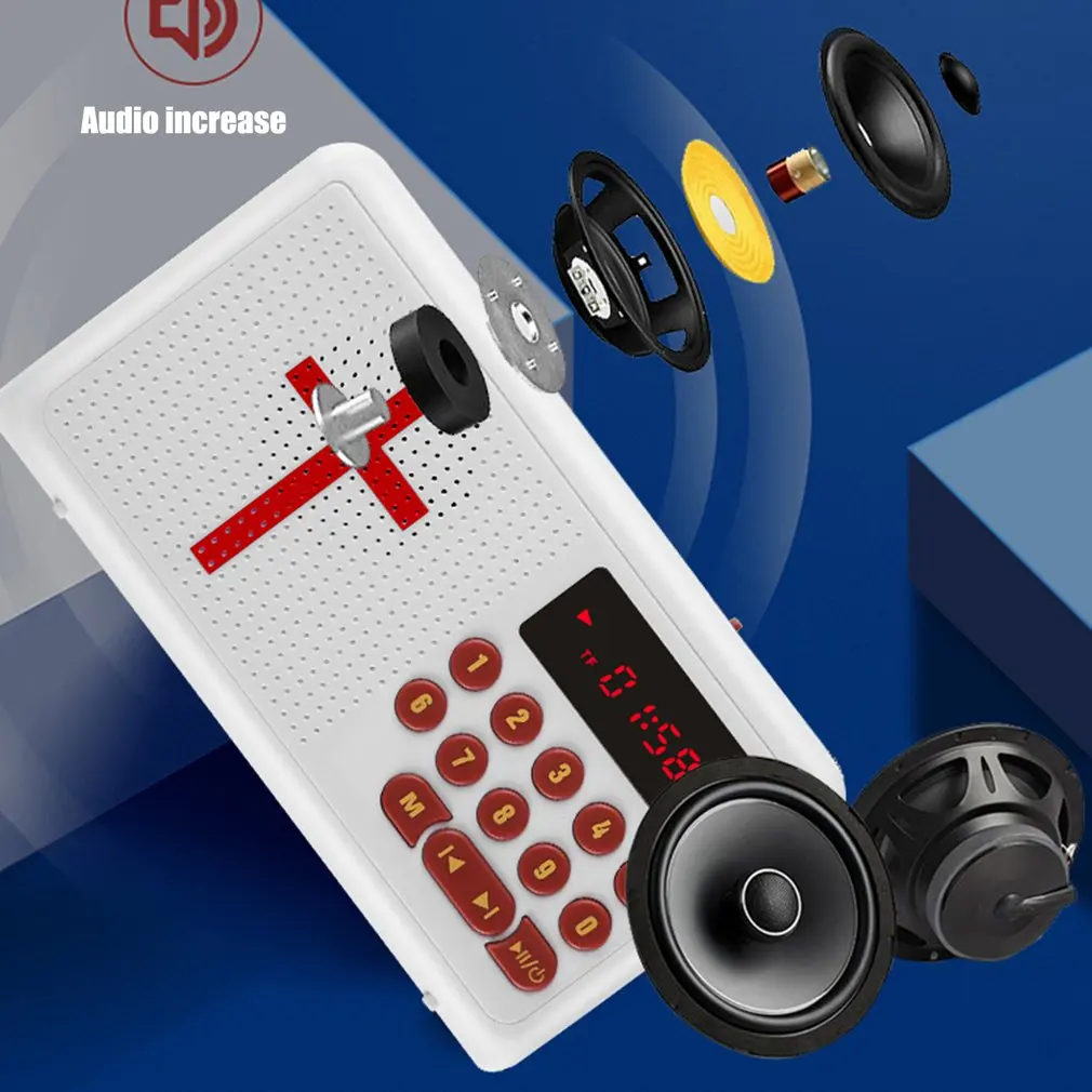 MP3 аудио Библейский плеер динамик Поддержка TF/SD карты USB флэш-накопитель аудио вход наушники выход и FM радио