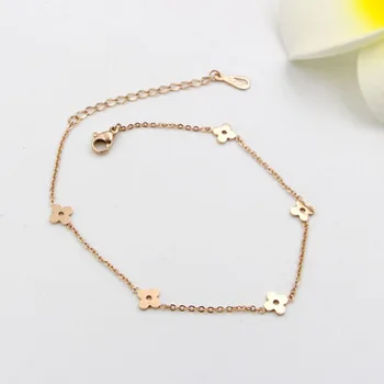 

Rose Gold Flowers Pendants Women Anklet Stainless Steel 20cm+5cm Extender Link Chains Girl Anklets Daily Wear Party Wholesale