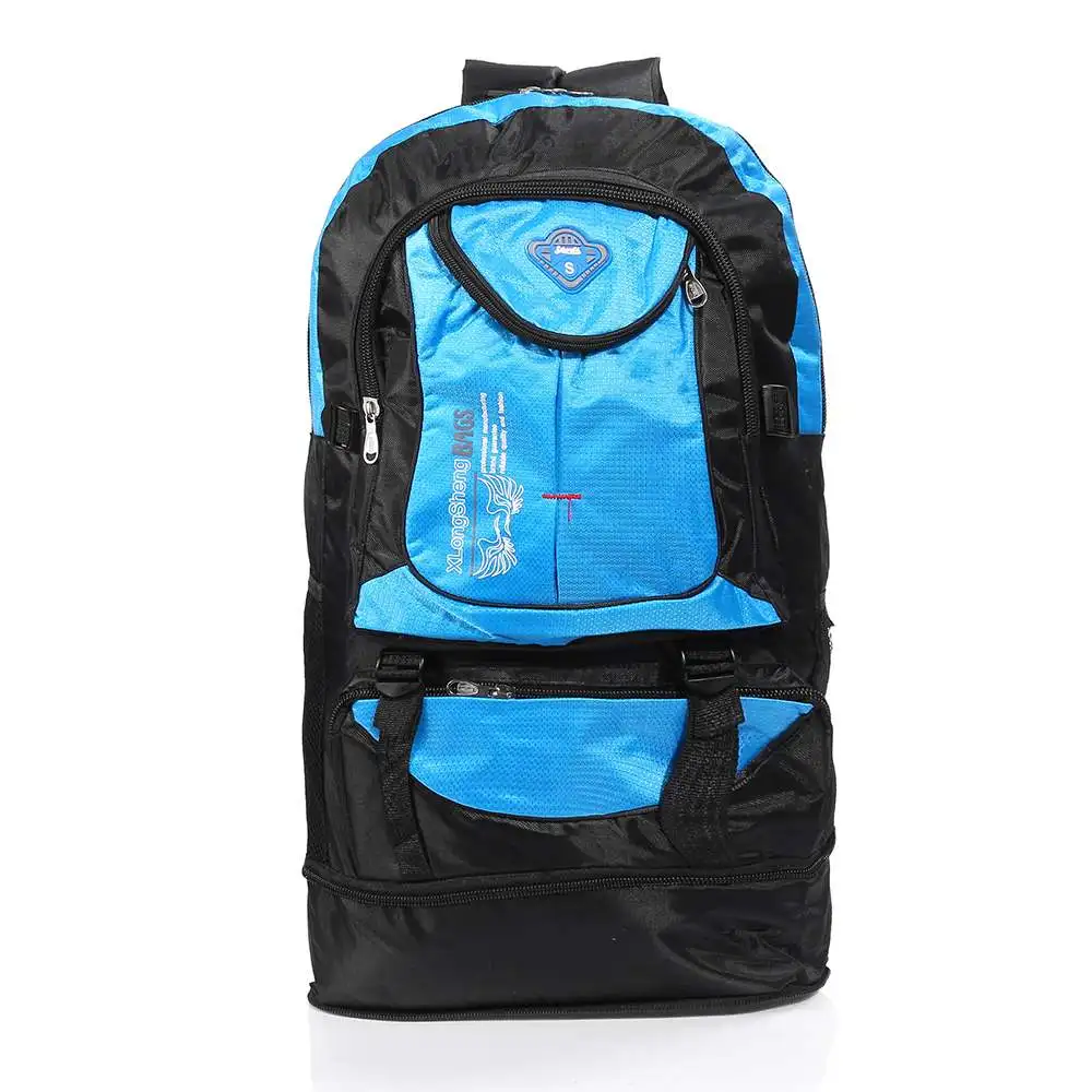 65L Large Capacity Outdoor Sports Backpack Men And Women Travel Bag Hiking Camping Climbing Fishing Bags Waterproof Backpacks - Цвет: XL Blue