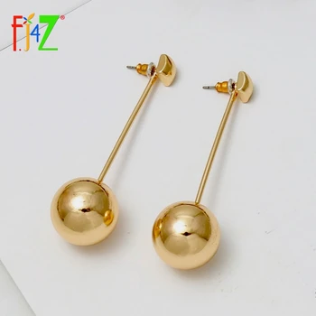 

F.J4Z Designer Women's Earrings Fashion Simple golden Copper Ball Stick Drop Down Statement Earrings pendientes perlas de Geo
