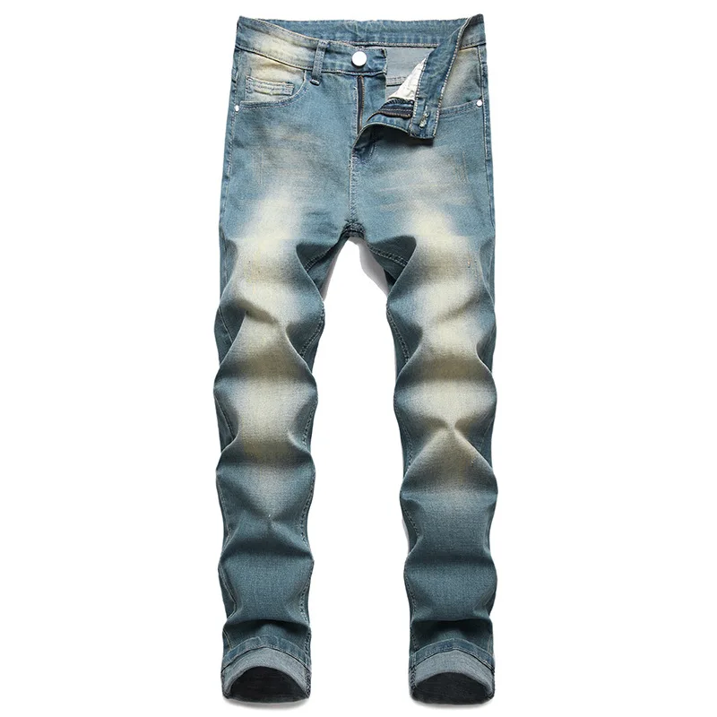 

High Quality Autumn Men's New Jeans Solid Color Micro-elastic Classic Casual Pants Male Straight Slim Fashion Denim Trousers