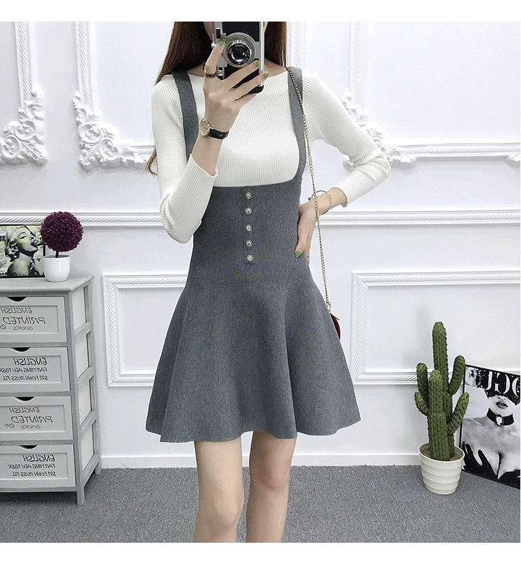 Vest skirt Gray Корейский элегантный свитер платье-жилет мини женское винного цвета свободные вязаные платья осенние женские повседневные трапециевидные платья - Цвет: Vest skirt Gray