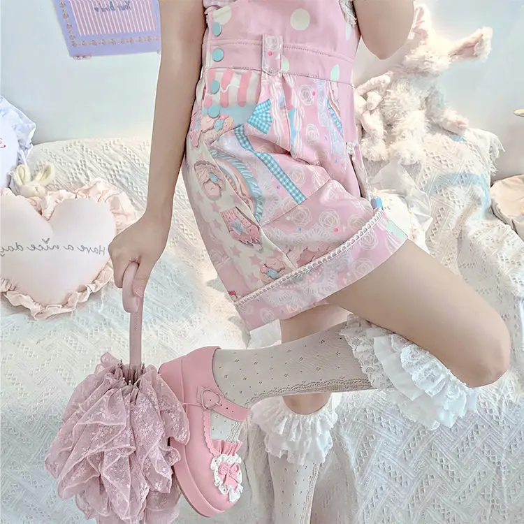 Lolita Sweetheart Girl Strap Shorts Cute Printing Soft Girl Summer Pink Cute Kawaii Daily Costume Cosplay Cos Loli