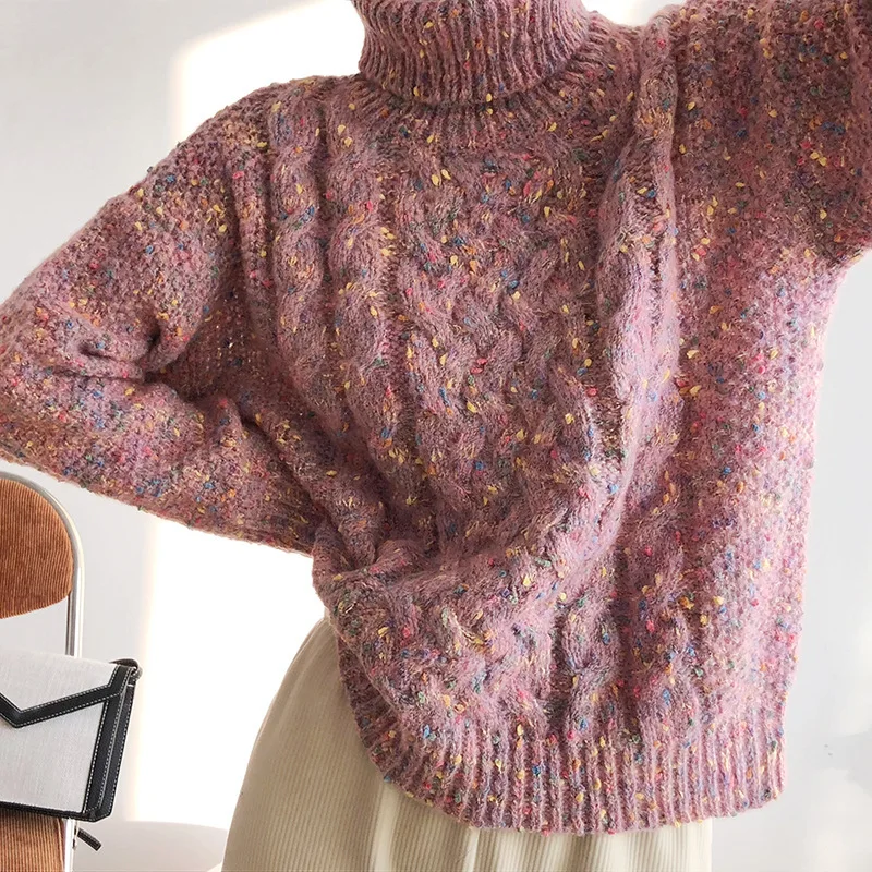 Mooirue, осень, женский милый вязаный свитер, мохер, высокая одежда, утолщение, цветы, вязанный, свободный, женский трикотаж