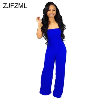 

Spaghetti Strap Sexy Wide Leg Jumpsuits Women Sleeveless Open Back Full Length Bodysuit Summer Solid Bow Tie Club Party Rompers
