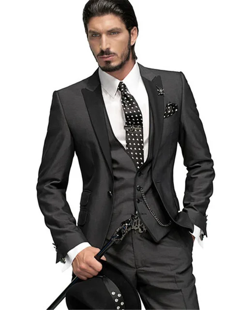 Итальянский стиль, черный смокинг, жених, платье для выпускного вечера, свадебное платье, Элегантный Приталенный мужской костюм, комплект из 3 предметов(пиджак+ брюки+ жилет - Цвет: Черный