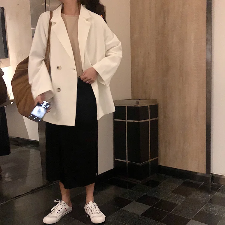 

Korean-style New Style Elegant Versatile Double Breasted Mid-length Suit Jacket