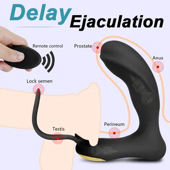 Rechargeable Male Prostate Massage With Delay Ejaculation Ring Remote Control Anal Vibrator Sex Toy For Men Gay Butt Plug Penis 4