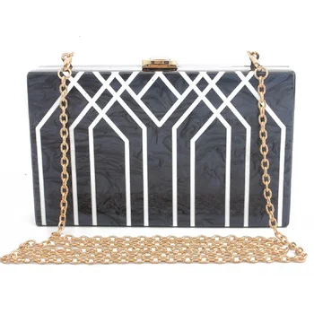 

QZUnique Acrylic Geometrical Lines Design Evening Bag Prom Party Wedding Cocktail Clutch Purse Handbag for Women
