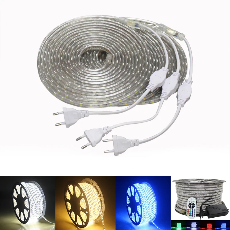 220V LED Strip Light Waterproof RGB Strip Led Ribbon 5050 Led Tape 220 Flexible Led Strip 220v 60Leds/M Lighting with EU Plug|LED Strips| - AliExpress