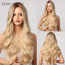 HENRY MARGU-peluca sintética para mujer afroamericana, cabellera larga ondulada con degradado, color rubio y marrón, para fiesta de Cosplay, fibra resistente al calor