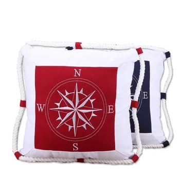 

40x40cm Mediterranean Style Ancrage Boussole Pattern Cotton Linen Sofa Cushion Cover Bedroom Decor Throw Pillow Case