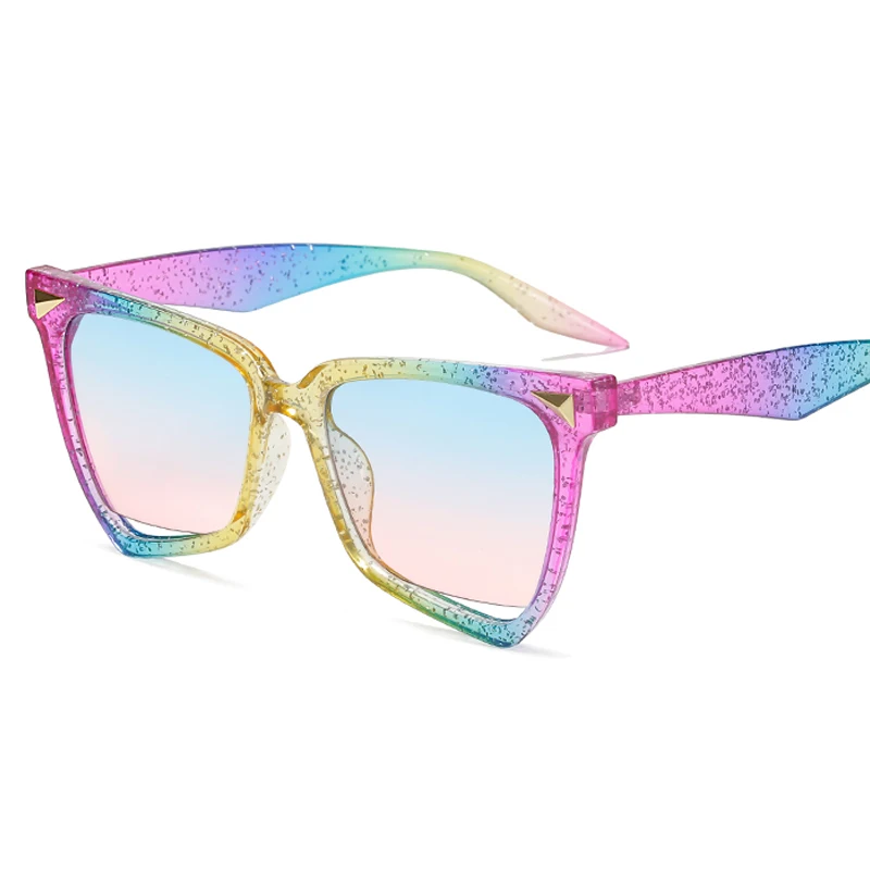 Женские винтажные Квадратные Солнцезащитные очки для женщин Роскошные брендовые солнцезащитные очки «кошачий глаз» Оттенки для женщин классические черные солнцезащитные очки UV400 - Цвет линз: C7BluePinkLens