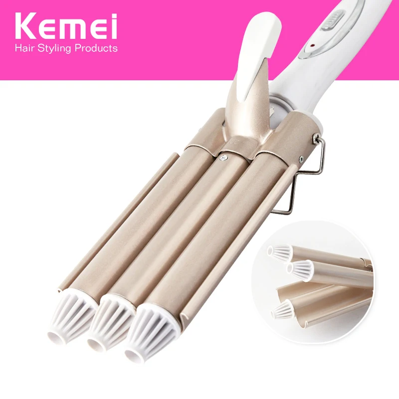 Kemei щипцы для завивки волос керамический тройной бочонок стайлер для волос Waver Инструменты для укладки 210 V-240 V щипцы для завивки волос электрические щипцы для завивки волос 170 °C-220 °C