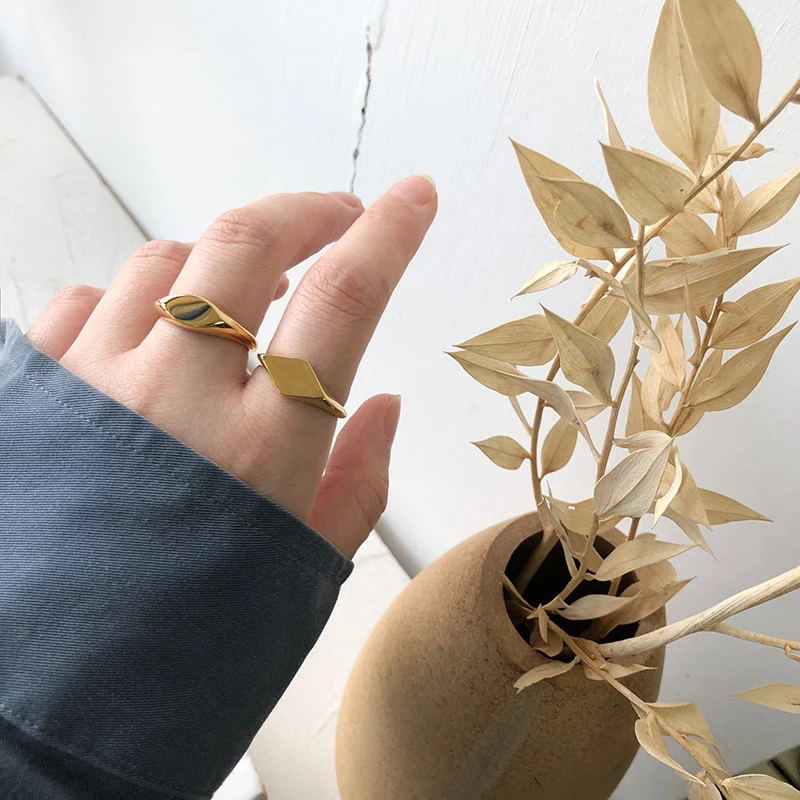 Peri'sBox 2 Designs Oval Horse Eye Rings Rhombus Geometric Rings for Women Titanium Steel Minimalist Jewelry 2020 - Image 2