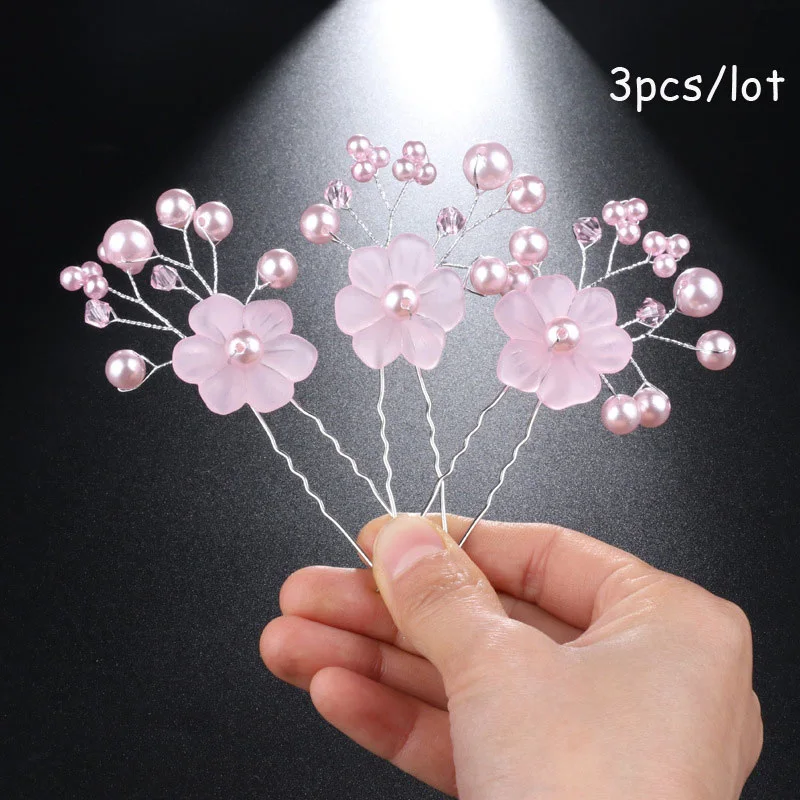 3 pcs pink Lotus M MISM Modis женские цветочные аксессуары для волос для свадьбы невесты элегантные цветочные хрустальные палочки для волос для девочек украшения для волос - Цвет: 3 pcs pink Lotus