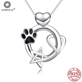 

AOBOCO 925 Sterling Silver Paw Pendant Necklaces Dog Paw Star Heart Hollow Necklaces Mom's Gift Women's Jewelry Graduation Gifts