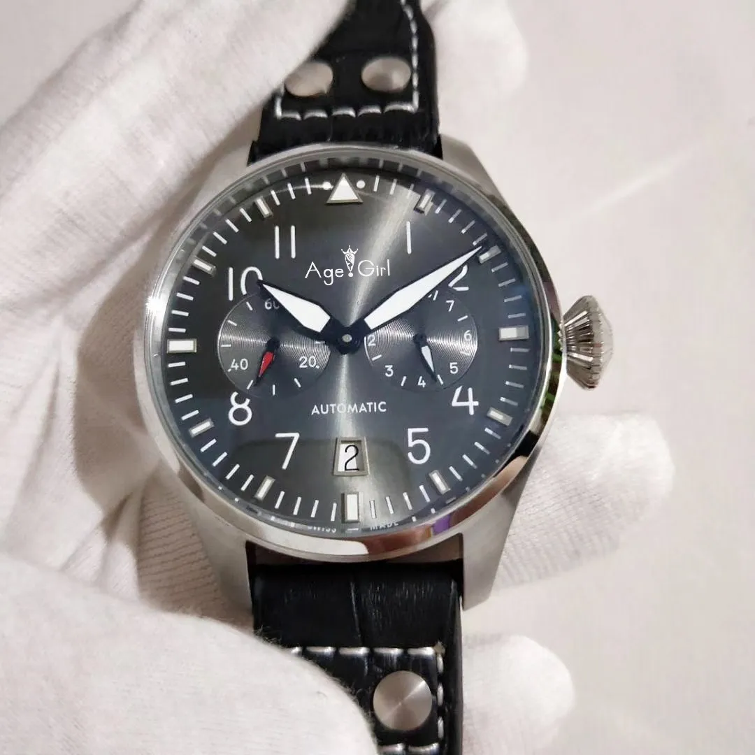 Роскошный мужской автоматический механический большой пилот Le Petit Prince 7 дней запаса мощности черный кожаный серый Limied часы с датой