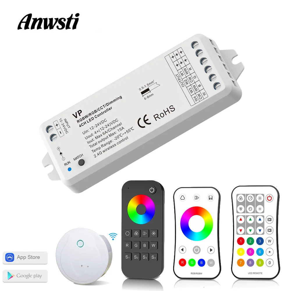 LED Strip Controller 12V 24V DC RF 2.4G Wireless Remote Control Smart Wifi 12 Volt RGBW LED Strip Light