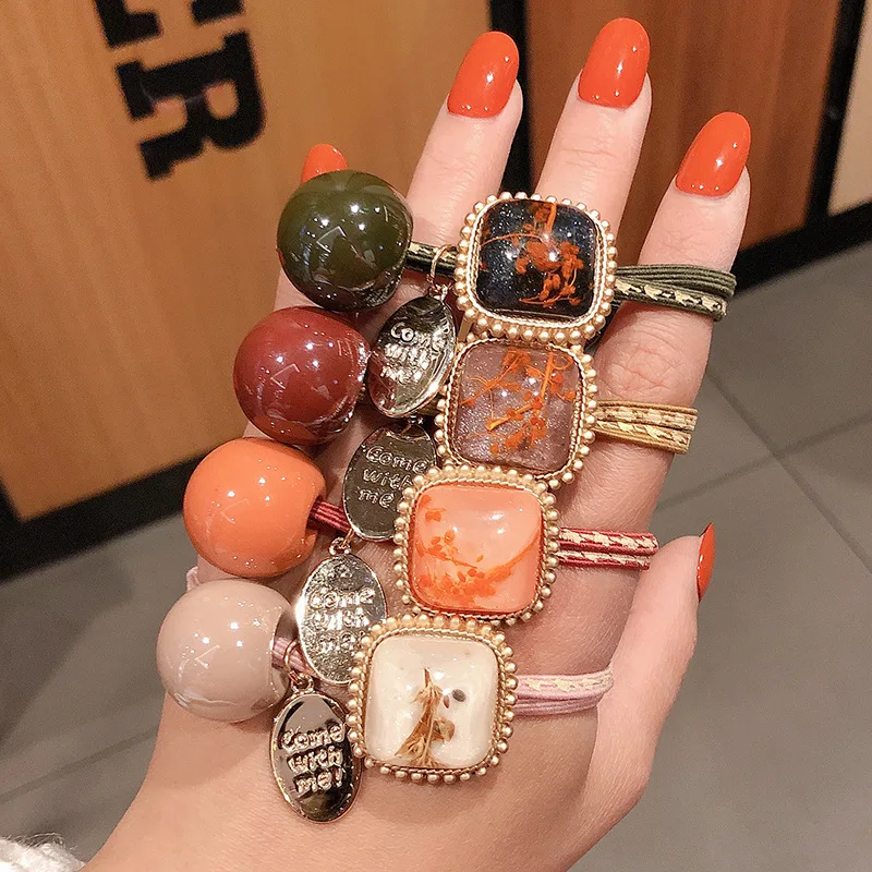 

New Fashion amber Hair rope Accessories for Women Ultra-Stretch All-match Vintage Crystal Block Girls Hair Band