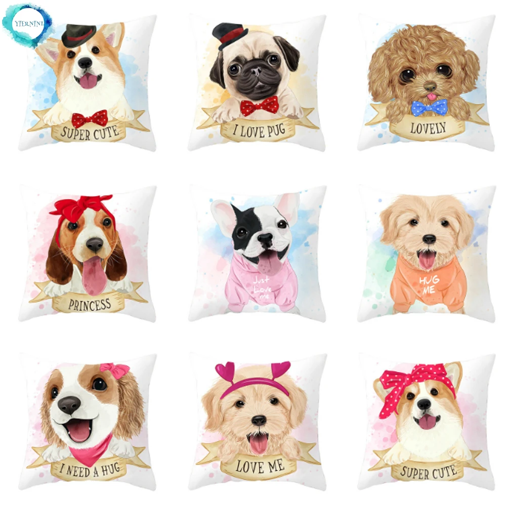 Pug Dog Animal Pattern Decorative Polyester Cushion Cover Throw Pillow Sofa Decor Pillowcover Protectors for Home | Дом и сад