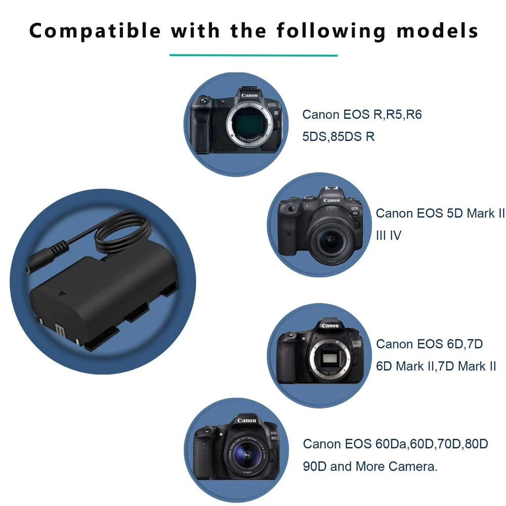 Manequim Banco de Potência da Bateria & dc Cabo para Canon Eos 6d Usb-c 7d 60d 70d 80d 90d r r5 r6 5ds 5d Mark ii Lp-e6 E6n Ack-e6 Dr-e6 - Image 5