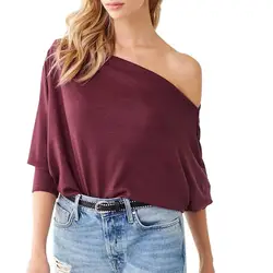 Осень 2019, новая модная футболка с длинными рукавами, женские сексуальные топы с открытыми плечами, однотонные повседневные футболки