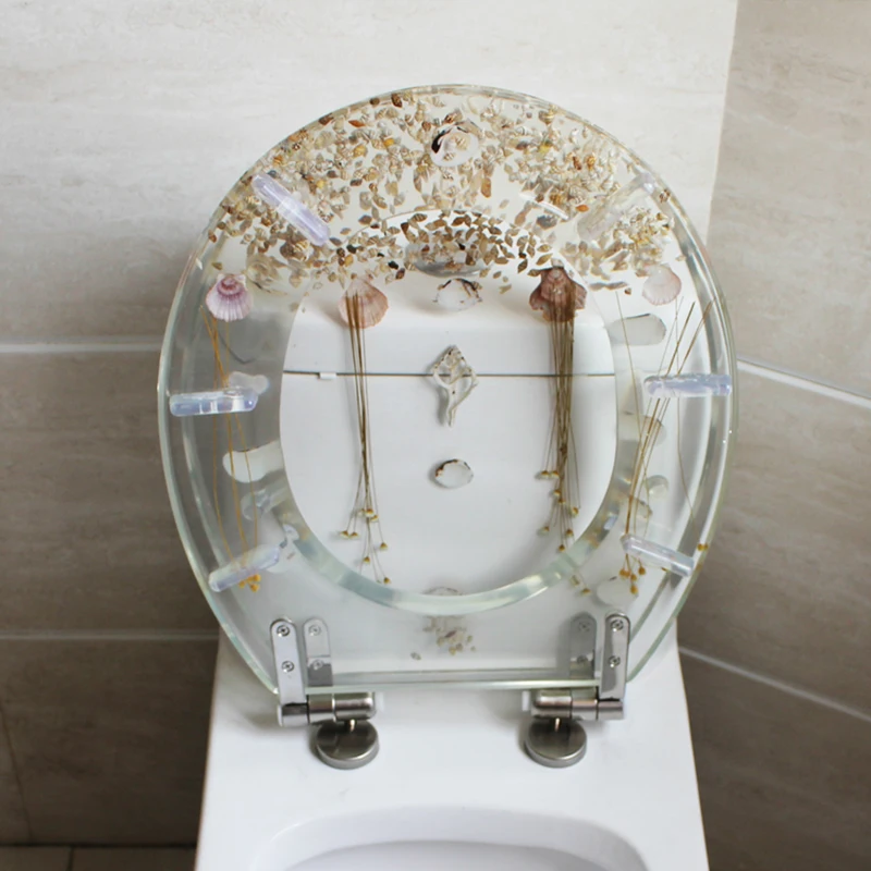 47*38CM High-grade Beautiful Resin Toilet Seat Cover Stainless Steel Slow Down Toilet Cover Mute Thickened U/V/O Universal