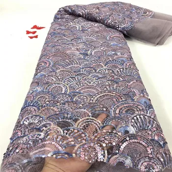 

2020 Latest Style African Tulle Lace Fabric Top Quality African Embroidery Sequins Lace Fabric For Woman Dress